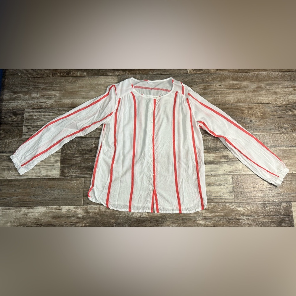 Chic White and Coral Striped Blouse